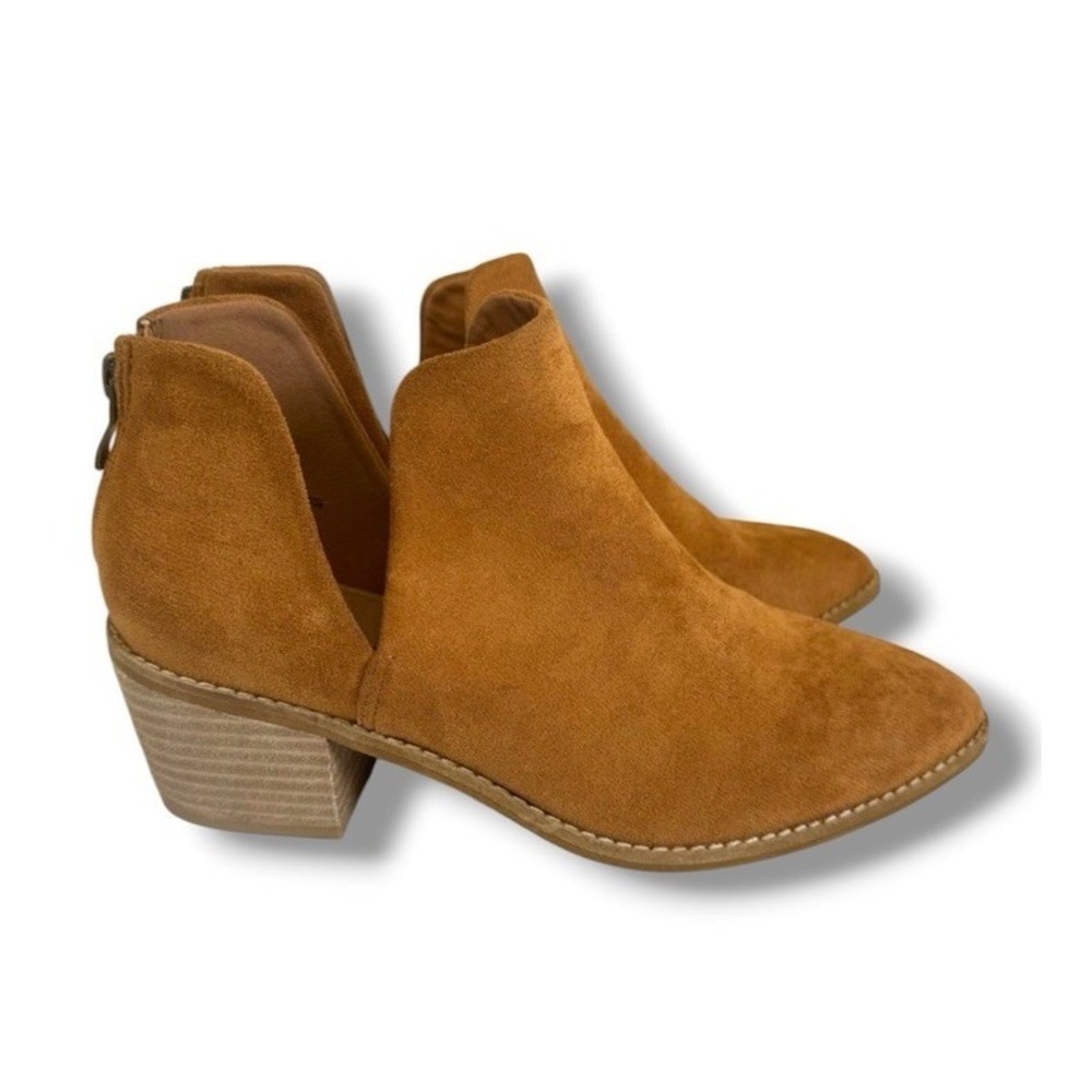 Beast Fashion Women's Chestnut Brown Suede Block Heel Booties Size 7.5 Fall EUC